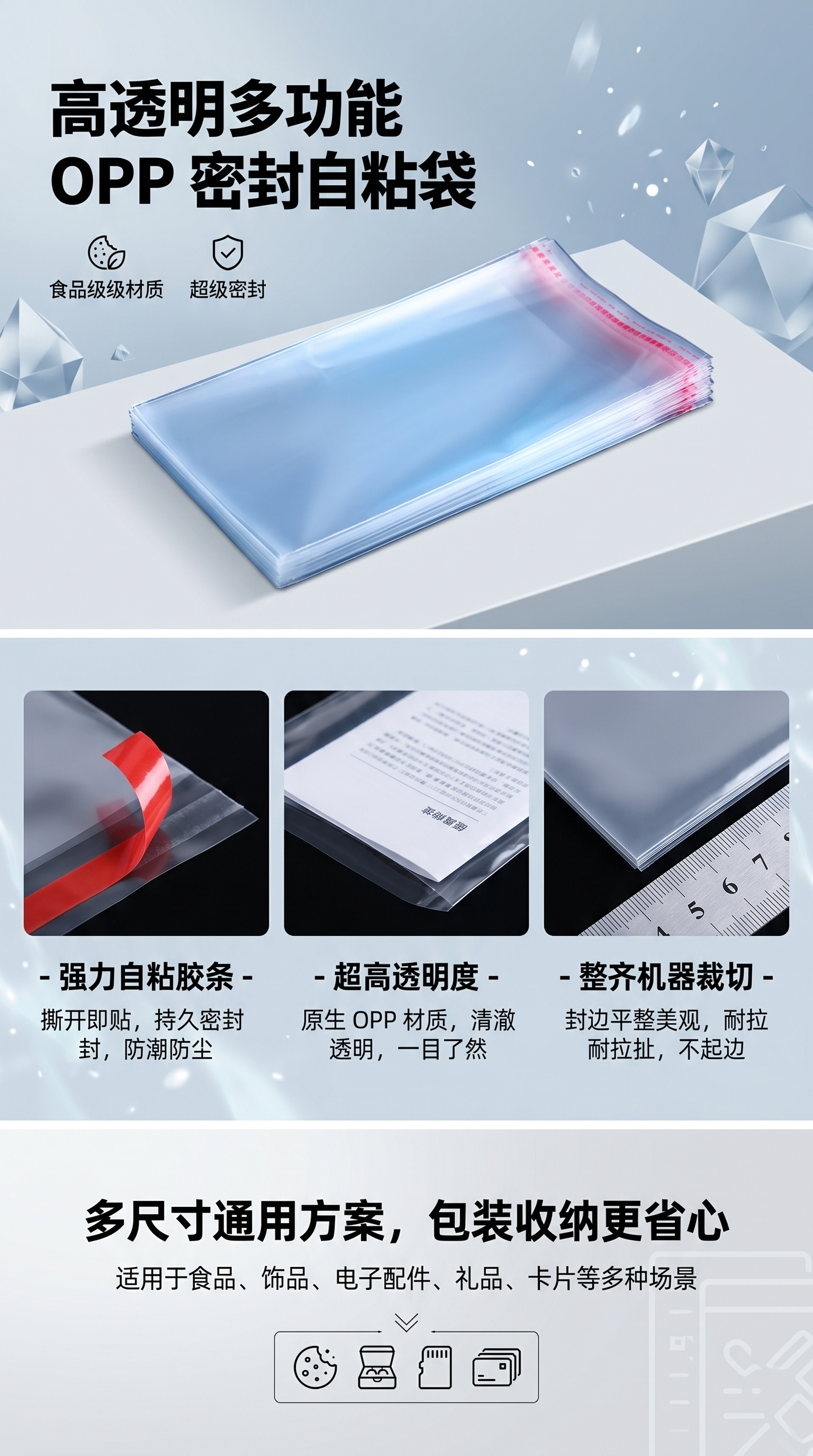 Transparent plastic bag, food-grade thickened sealed self-sealing bag, universal for kitchen storage and preservation pic 1