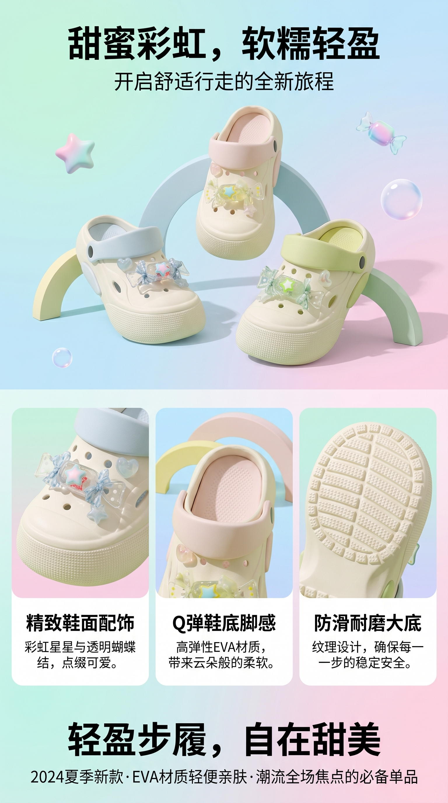 Cute decorated children's crocs, breathable and anti-slip summer sandals pic 1