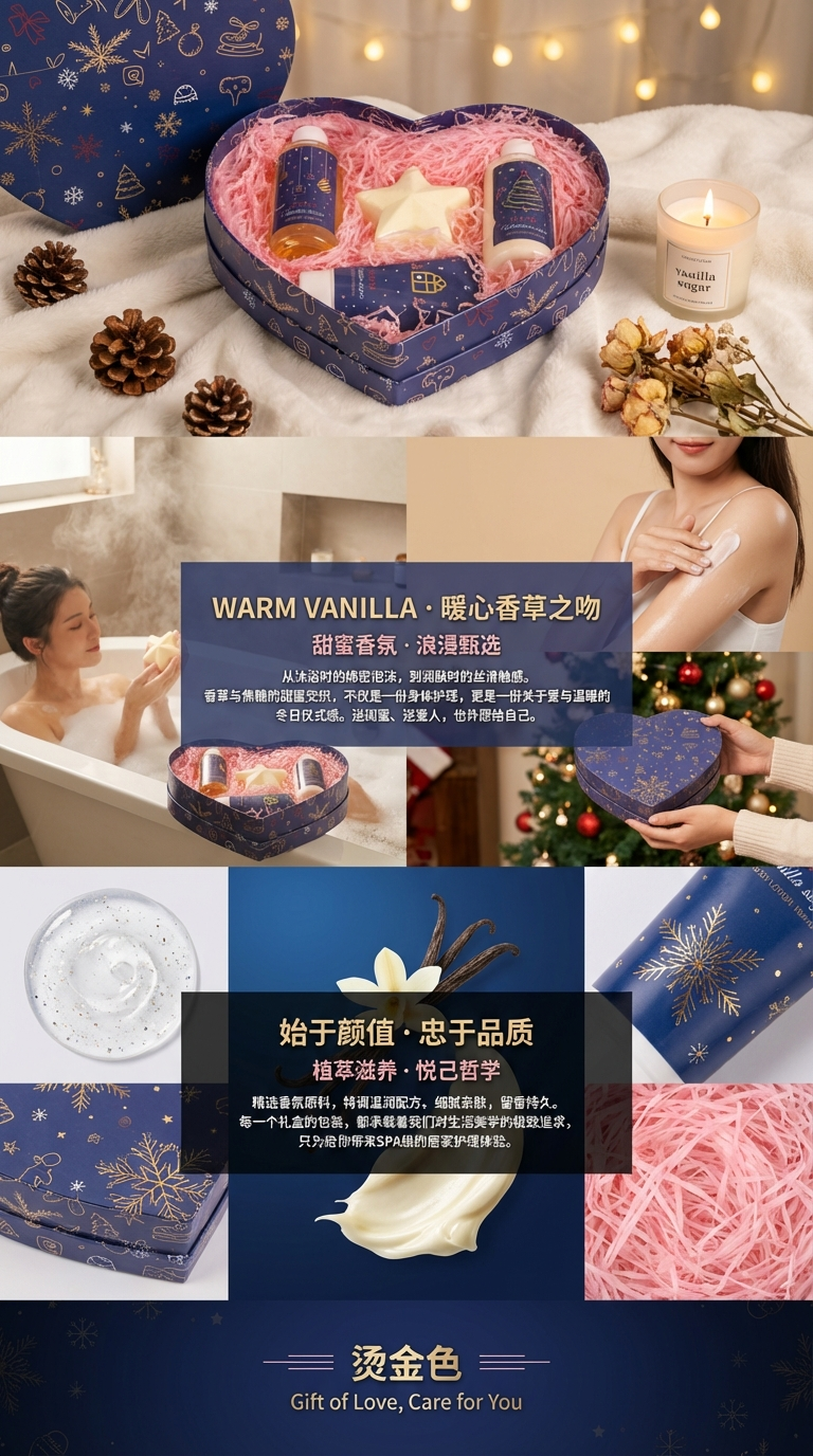 Romantic heart-shaped gift box, body care products, long-lasting moisturizing body lotion, body wash, four-piece set, perfect for your girlfriend or lady as a warm gift and souvenir pic 3