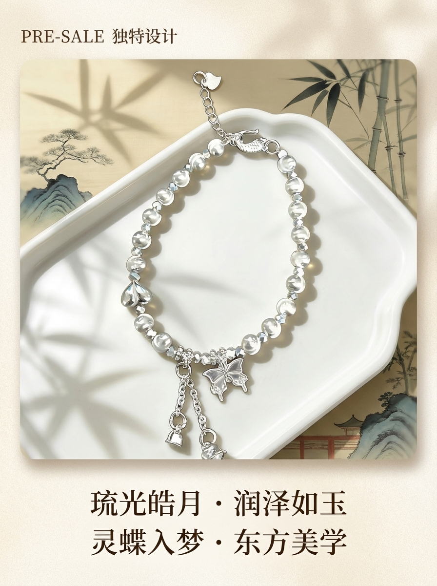 时尚精工心动蝴蝶结·925银甜酷灵动珠链甜酷大众设计感显白高级银饰手链详情2