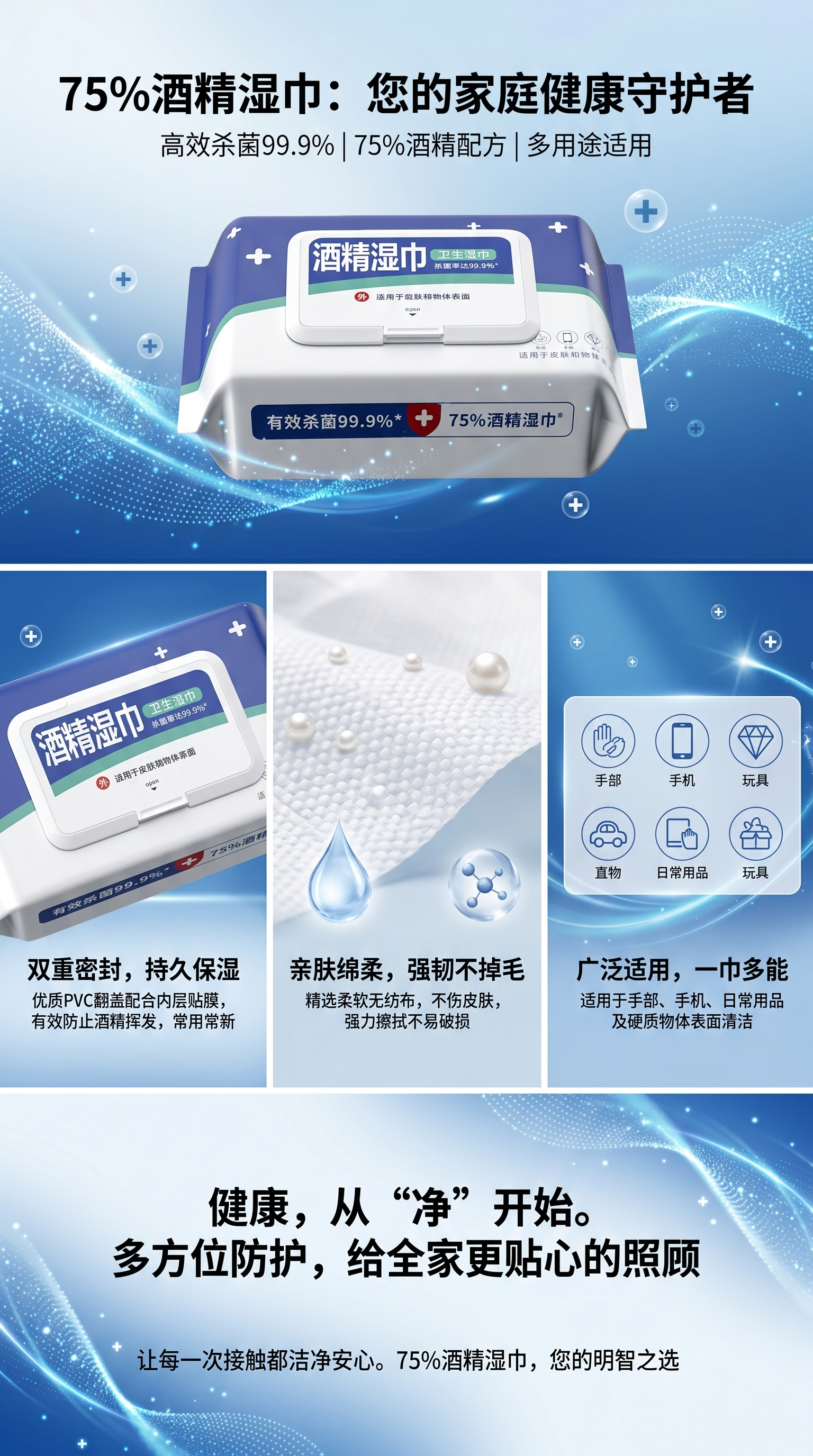 酒精湿巾包装盒便携装 50片家庭清洁消毒 wipes详情1