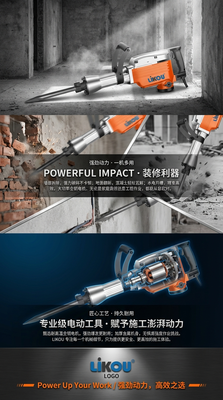 LIKOU电动镐大功率电镐多功能电钻适用建筑拆除施工工具电动手工具详情3