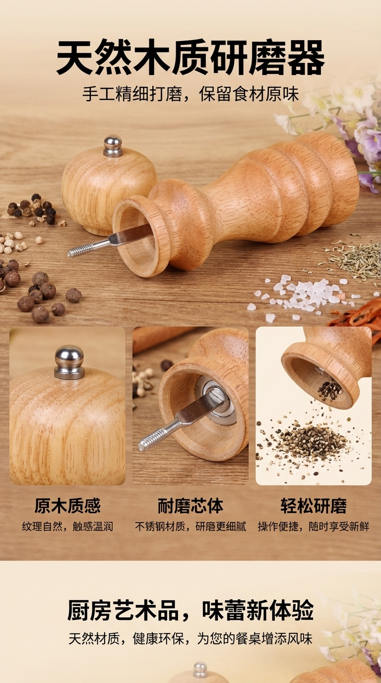 High-quality wooden pepper grinder, salt shaker, salt shaker, wooden metal movement grinder wholesale 094557909 pic 1
