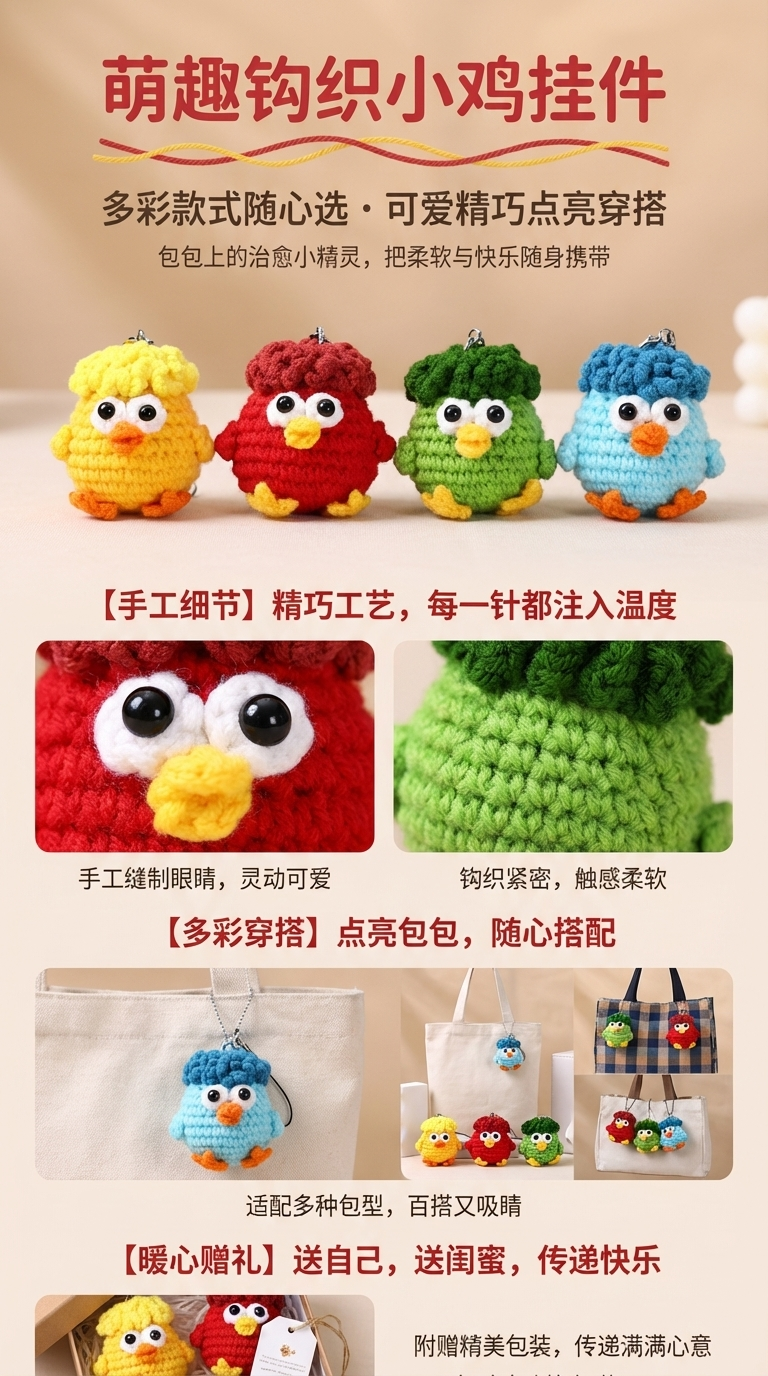 手工编织小丑菜鸡毛绒玩偶挂件包包配件钥匙扣毛线钩织公仔搞怪详情1