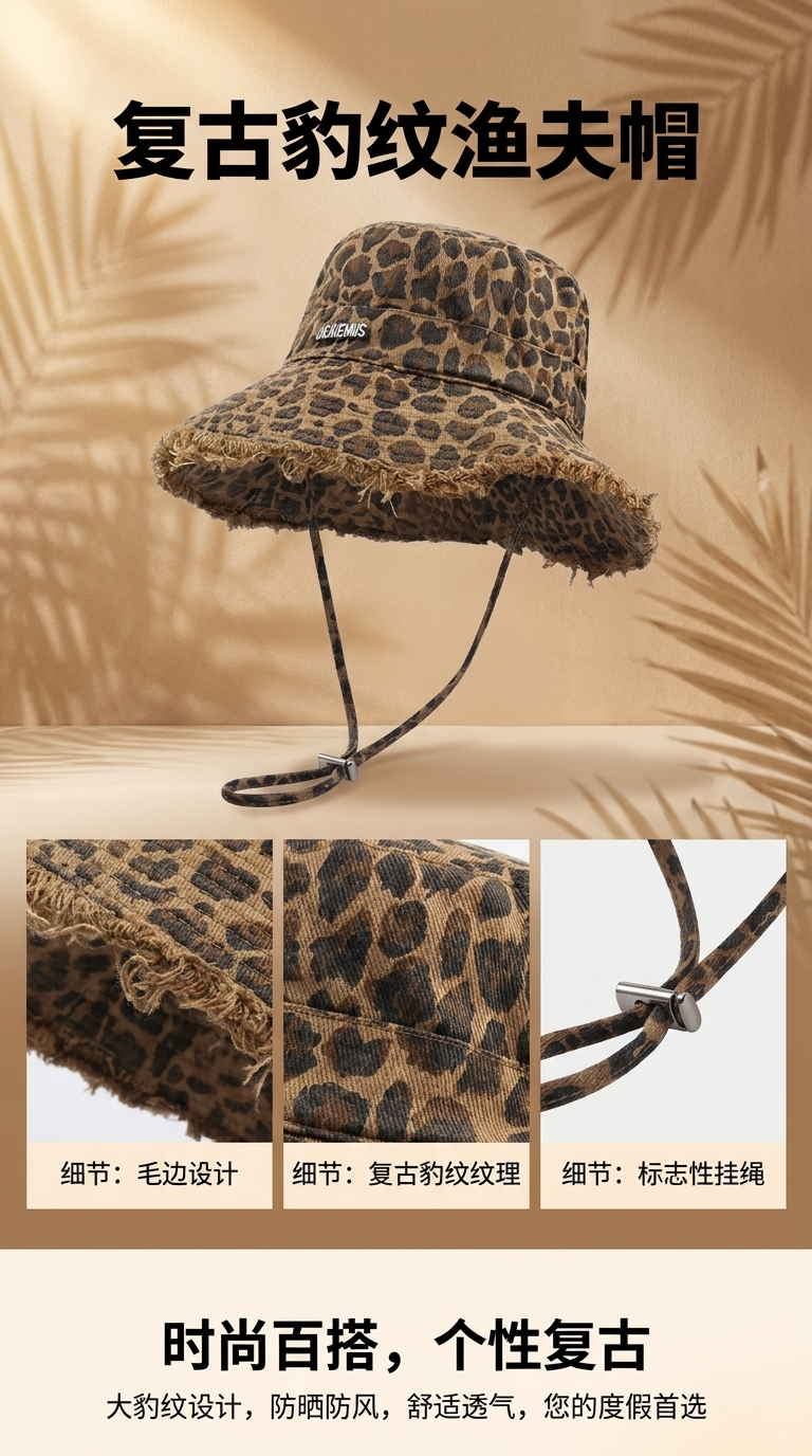 Leopard print fisherman's hat, a trendy casual hat, a warm and windproof fashionable hat pic 1