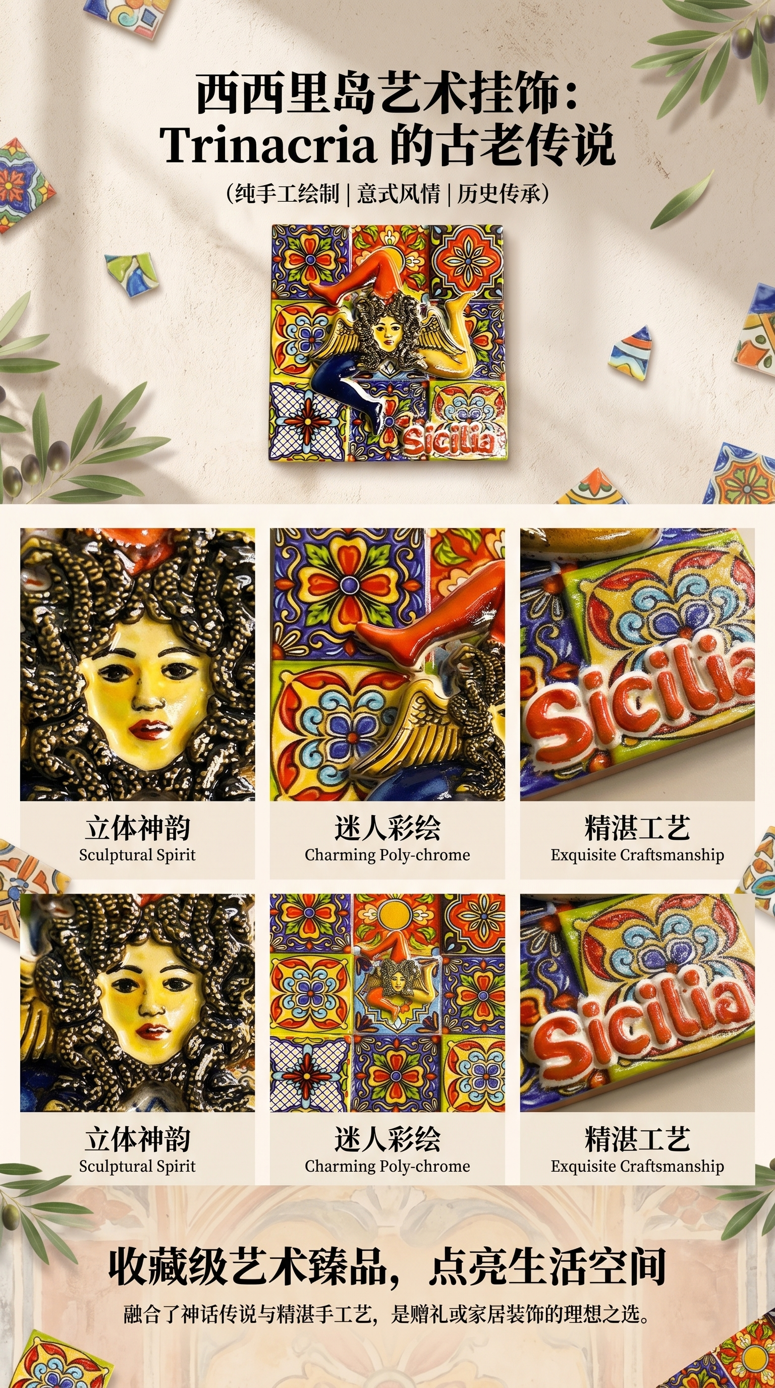 西西里风格彩色冰箱贴装饰画人物图案家居磁贴详情1