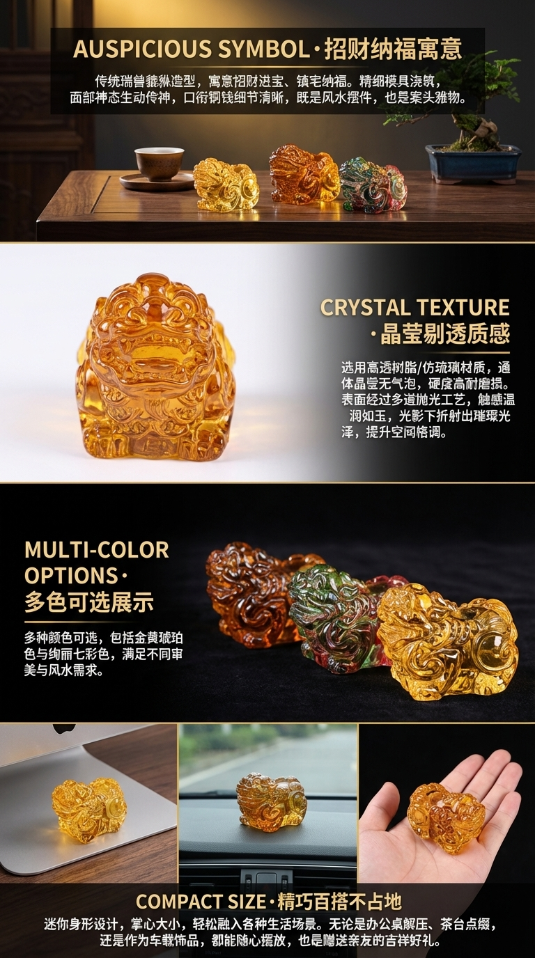 琥珀色貔貅摆件彩色玻璃雕刻工艺品手工烛台玻璃装饰品水晶摆件定制工厂直销水晶摆件财神元宝钱袋金砖貔貅苹果玻璃琉璃芒果小猪详情2