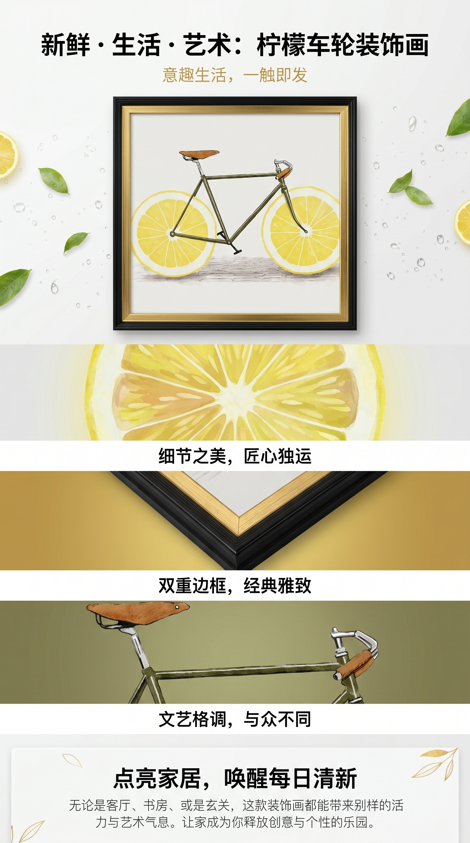 自行车与柠檬轮子艺术画作 装饰画 墙面挂画 客厅卧室创意家居厂家批发详情1