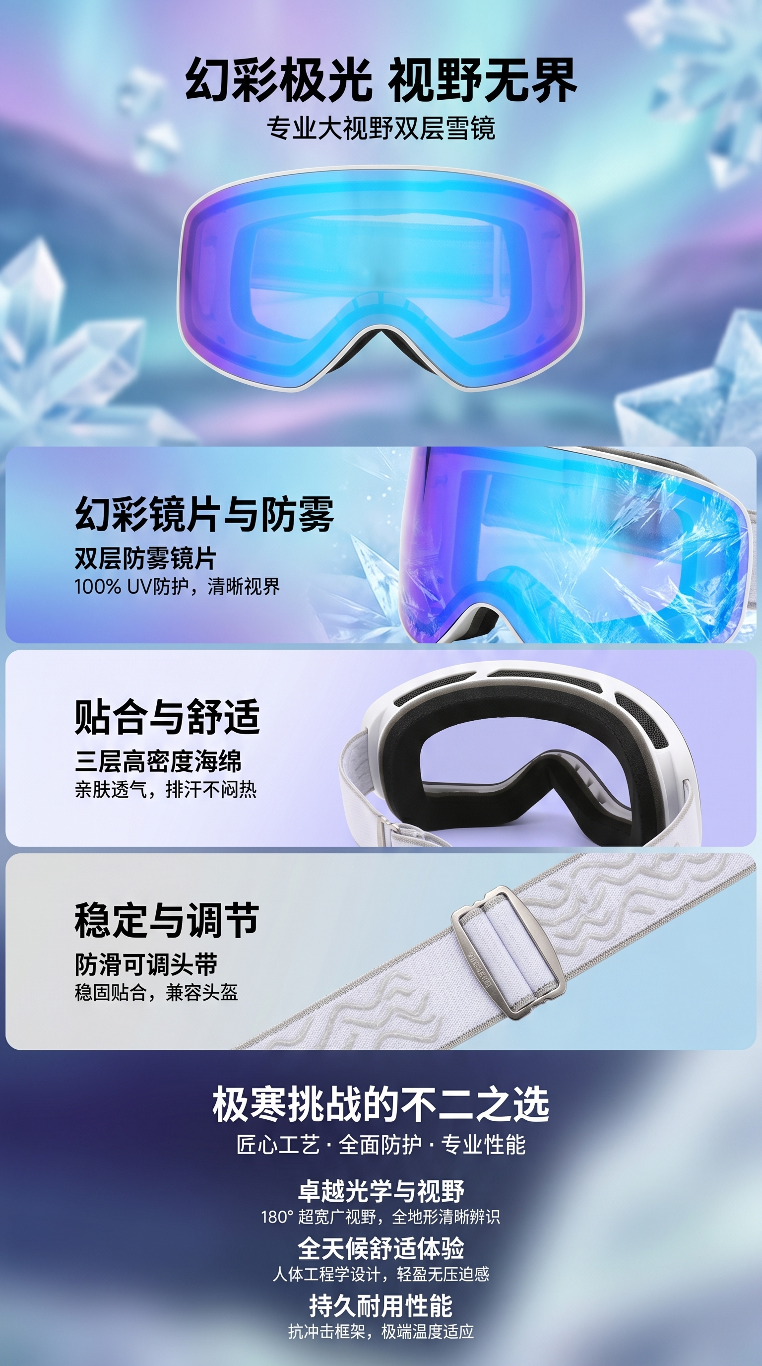 滑雪镜 专业防雾偏光滑雪眼镜 高弹力头带适配头盔详情1