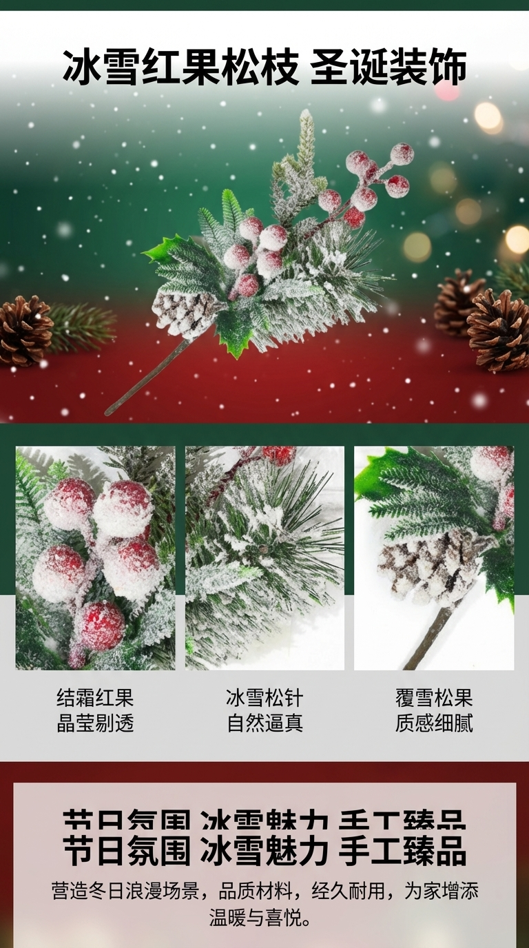 圣诞装饰松枝浆果花束圣诞帽圣诞花圣诞果详情1