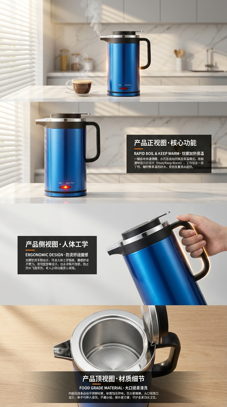 双层不锈钢电热保温壶自动断电源头工厂详情2