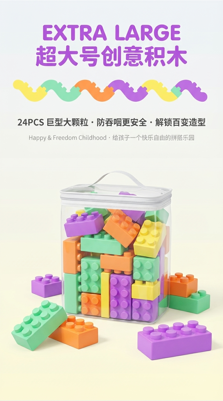 MENGGAO大号积木块套装24个彩色超大颗粒积木外贸详情1
