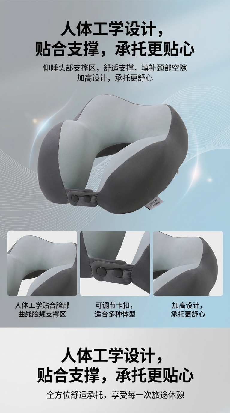u型枕办公室午睡护颈椎旅行便携飞机颈枕便携式pp棉凉感脖枕批发详情1