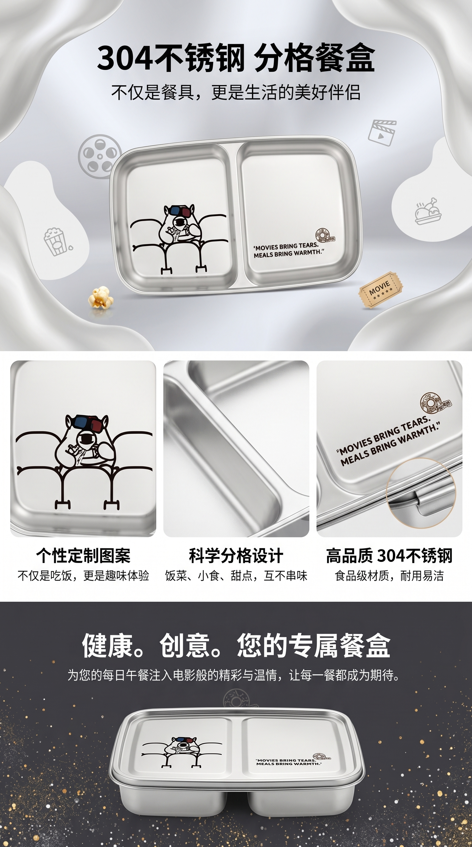 轻奢蘸料碟吐骨盘复古家用零食点心小碟子高级塑料骨碟批发L11602-SN-G3儿童方形酱料碟（2格）S-砂光-三眼怪单眼 pic 1