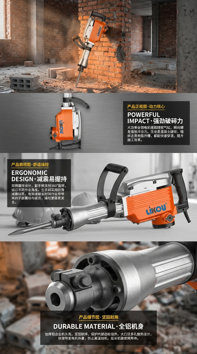 LIKOU电动镐大功率电镐多功能电钻适用建筑拆除施工工具电动手工具详情2