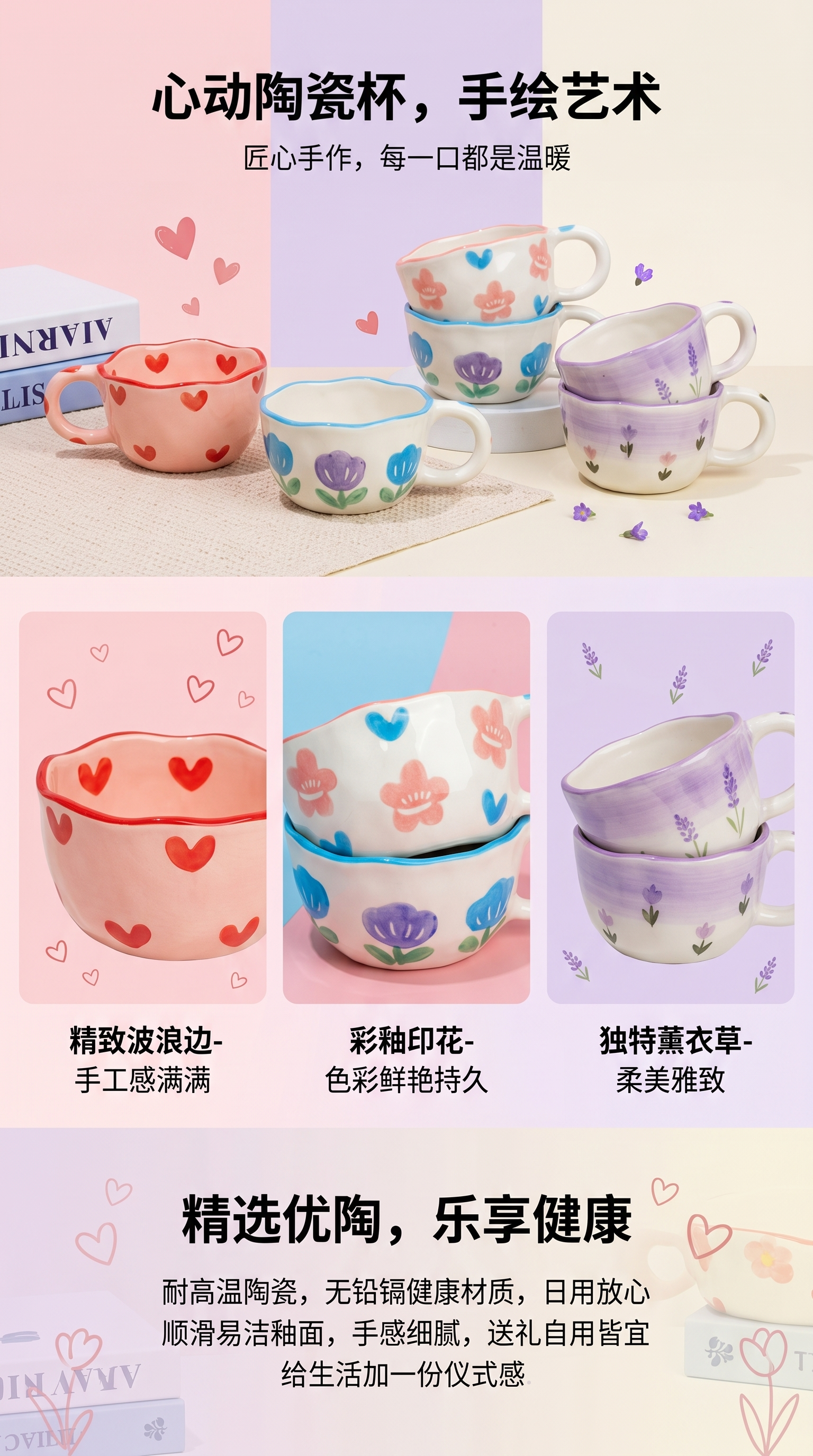 小清新手捏咖啡杯碟可爱少女心马克杯下午茶陶瓷杯手绘高颜值杯子详情1