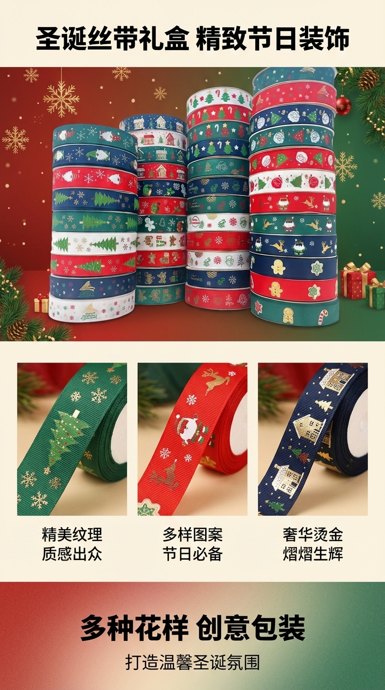 DIY圣诞装饰织带材料包丝带罗纹带弹力织带详情1