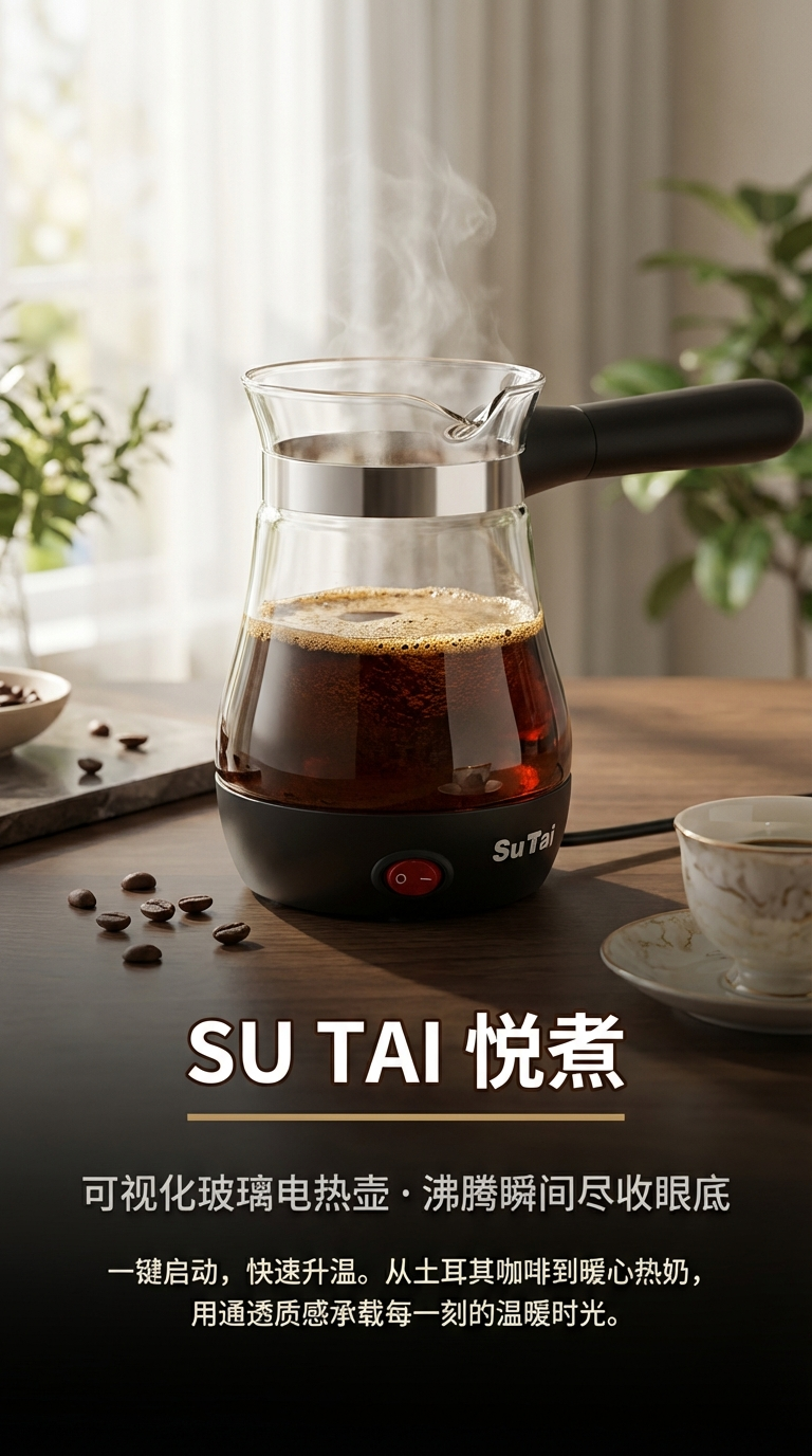 欧式电热土耳其咖啡壶水壶煮黄酒煮茶热奶壶玻璃连体式意式摩卡壶源头工厂详情1