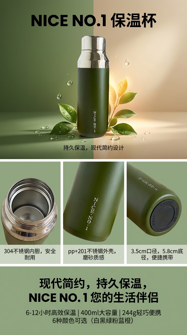 Cross-border solid-color simple 304 stainless steel vacuum insulated cup with mirror cover and powder-coated plastic, a portable insulated cup for students and couples pic 1