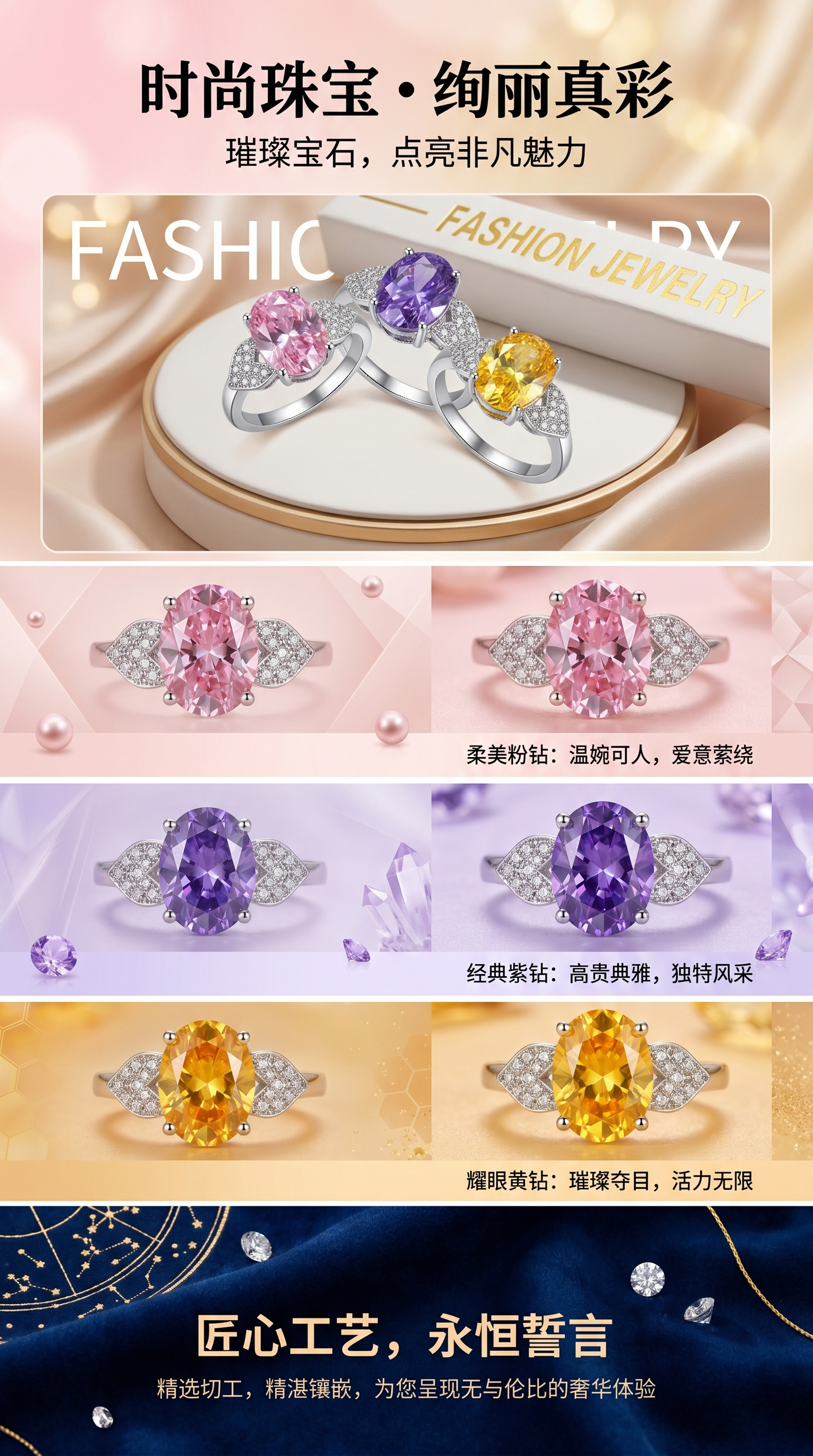 欧美热卖椭圆四爪红宝石蓝宝石戒指多色彩宝活口祖母绿钻戒女戒指详情1
