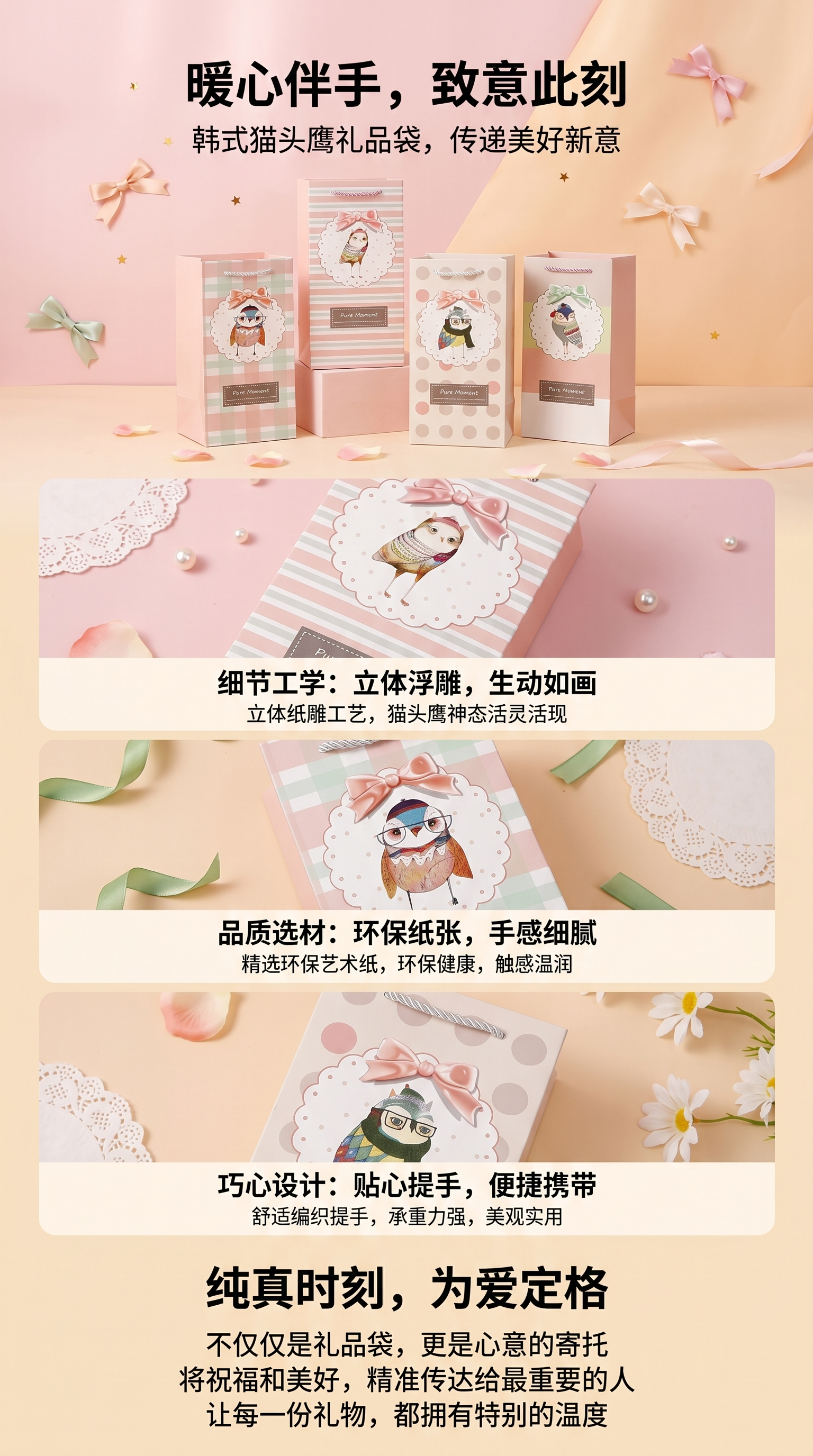 可爱卡通猫头鹰图案礼品袋装 送礼佳选温馨可爱礼物盒详情1