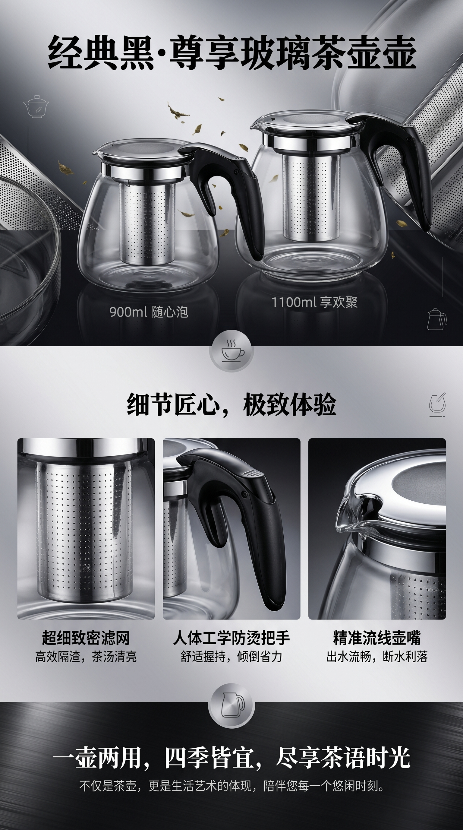 咖啡壶，茶壶，玻璃壶经典黑玻璃茶壶凉水壶中东壶莺歌烧电陶炉详情1