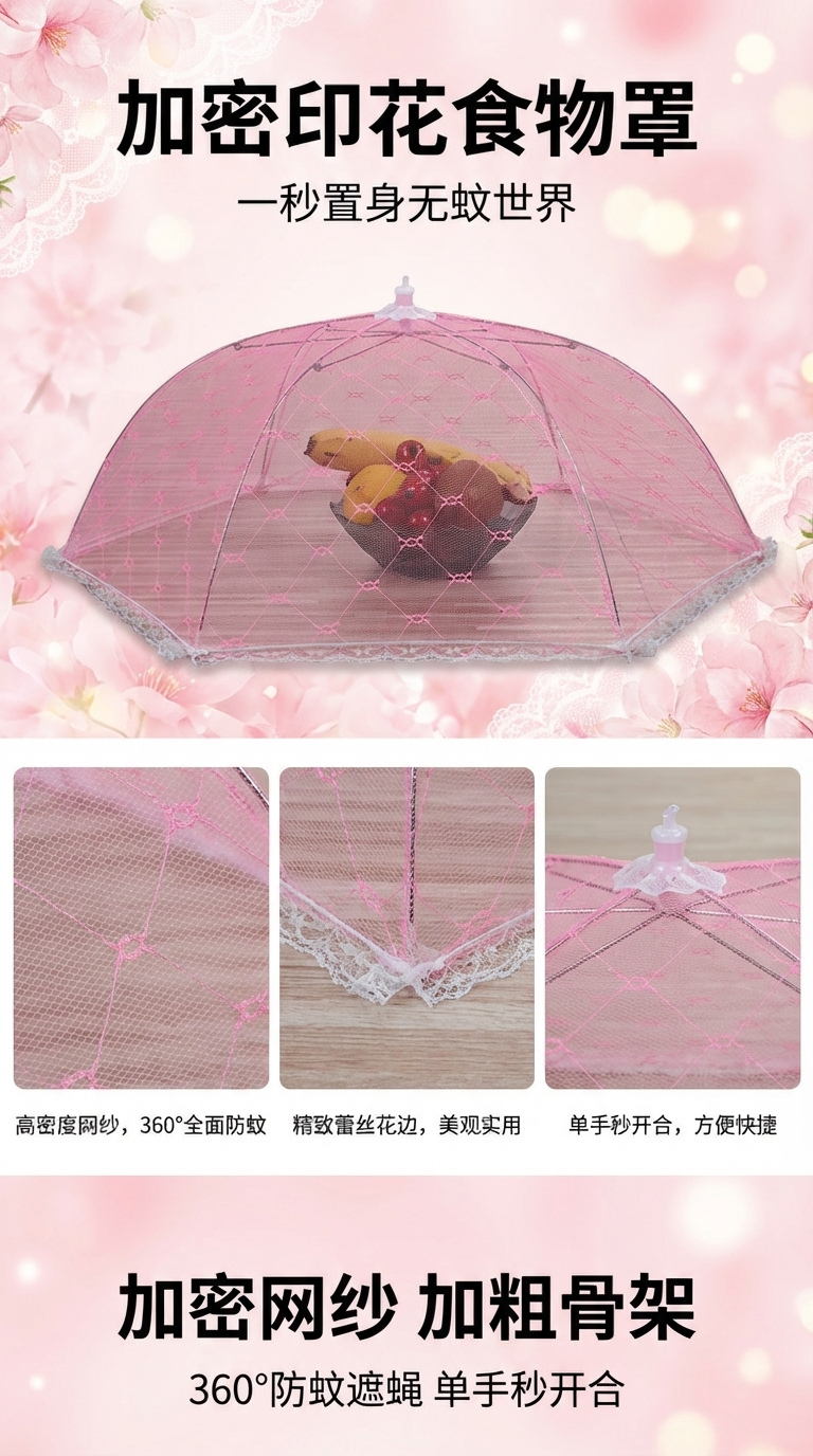 网布婴儿蚊帐折叠婴儿罩印花食物罩防尘防苍蝇餐桌罩批发婴儿罩162611054详情1