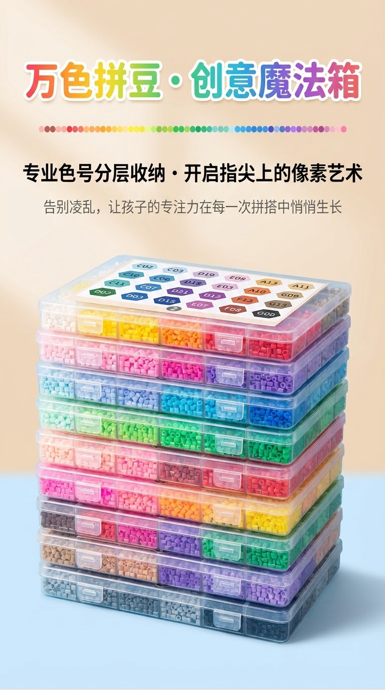 拼豆DIY成人儿童拼图拼接卡通创意拼豆玩具益智手工材料 2.6mm高品质融合豆详情1