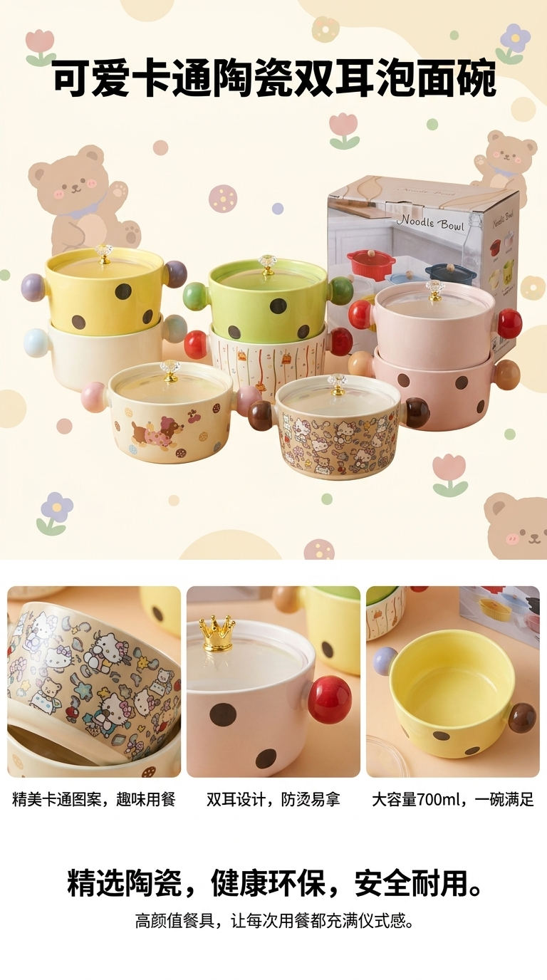 Colorful cartoon pattern covered bowl, cute and portable children's tableware in bowl shape pic 1