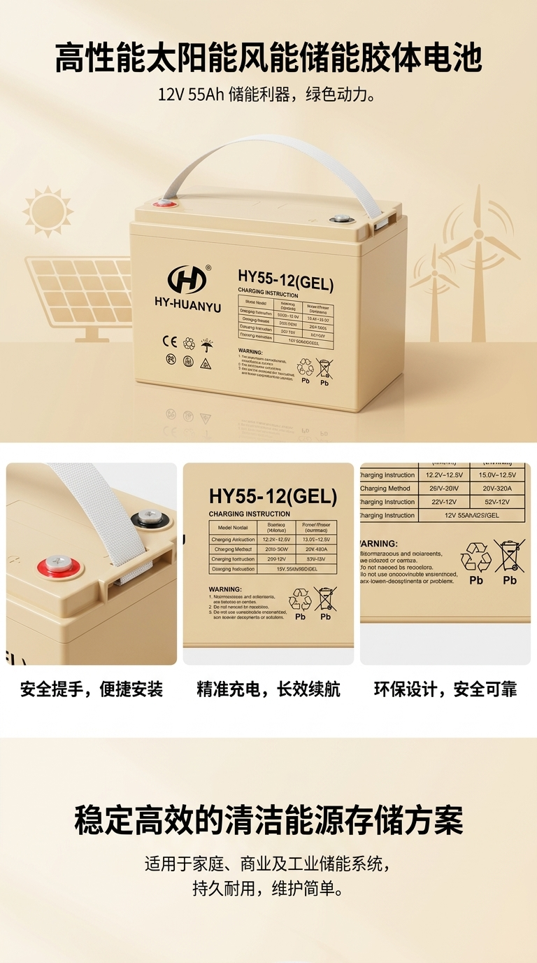 太阳能胶体电池深循环蓄电池UPS BATTERY12V55AH GEL详情1
