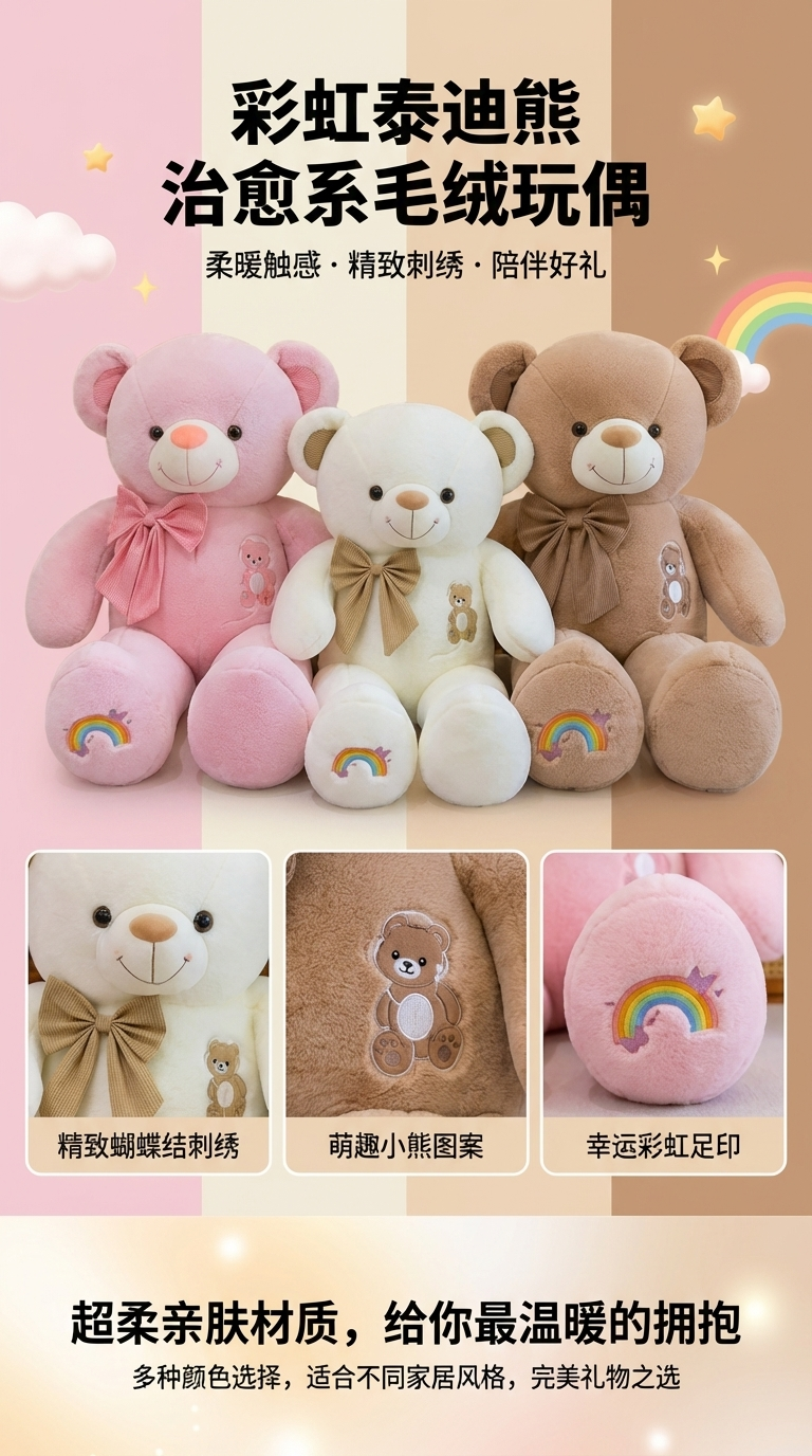 Rainbow 🌈 bear, of high quality, exquisitely made, big bear with flower knots pic 1