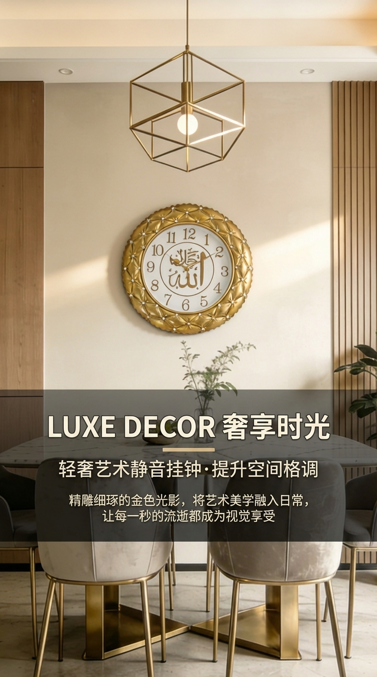 圆形金色抽象艺术电子钟大屏显示时钟座钟挂钟钟表详情1