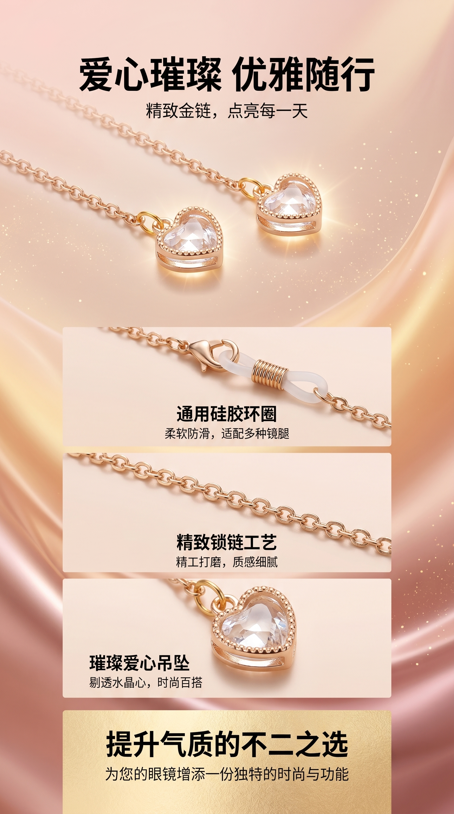金色链条心形吊坠项链 时尚简约百搭女士饰品详情1